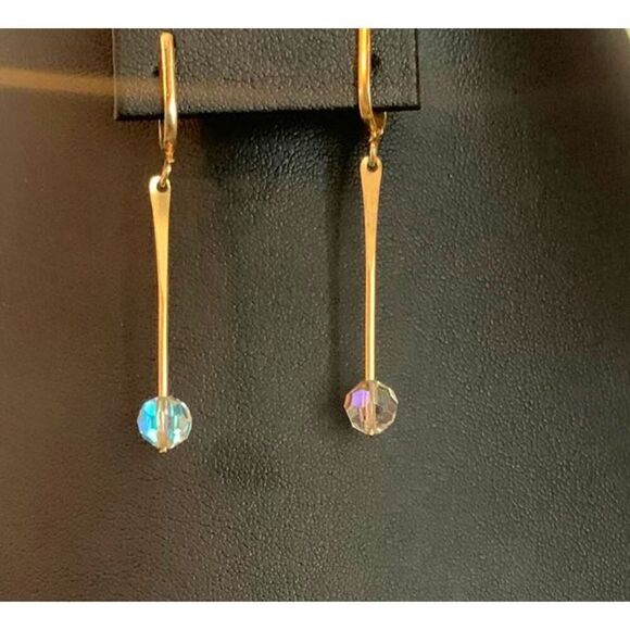 Elegant U drop AB Crystal stick earrings, Vintage, Unmarked - Picture 1 of 4